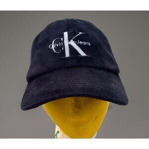 Vintage Y2K Calvin‎ Klein Black Velvet Adjustable Snapback Hat Retro